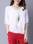 Casual V-Neck Plain Roll-Up Sleeve Blouse