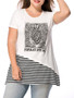 Casual Round Neck Printed Striped Short Sleeve T-Shirt