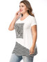 Casual Round Neck Printed Striped Short Sleeve T-Shirt