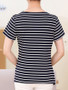 Casual Split Neck Decorative Button Striped Short Sleeve T-Shirt