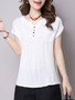 Casual Split Neck Decorative Button Plain Cuffed Short Sleeve T-Shirt