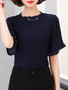 Casual Crew Neck Beading Plain Bell Short Sleeve T-Shirt