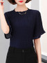 Casual Crew Neck Beading Plain Bell Short Sleeve T-Shirt