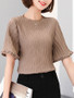 Casual Crew Neck Beading Plain Bell Short Sleeve T-Shirt