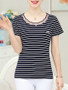 Casual Striped Scallop Neck Short Sleeve T-Shirt