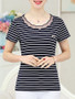 Casual Striped Scallop Neck Short Sleeve T-Shirt