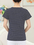 Casual Striped Scallop Neck Short Sleeve T-Shirt
