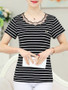 Casual Striped Scallop Neck Short Sleeve T-Shirt