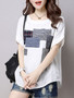 Casual Decorative Patches Round Neck Short Sleeve T-Shirt