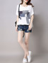 Casual Decorative Patches Round Neck Short Sleeve T-Shirt