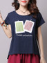 Casual Round Neck Lovely Printed High-Low Short Sleeve T-Shirt