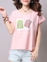 Casual Round Neck Lovely Printed High-Low Short Sleeve T-Shirt