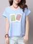 Casual Round Neck Lovely Printed High-Low Short Sleeve T-Shirt