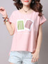 Casual Round Neck Lovely Printed High-Low Short Sleeve T-Shirt