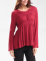 Casual Round Neck Ruched Plain Long Sleeve T-Shirt