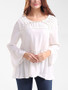 Casual Round Neck Beading Plain Bell Long Sleeve T-Shirt