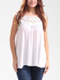 Casual Round Neck Patchwork Hollow Out Plain Sleeveless T-Shirt