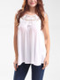 Casual Round Neck Patchwork Hollow Out Plain Sleeveless T-Shirt