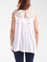 Casual Round Neck Patchwork Hollow Out Plain Sleeveless T-Shirt
