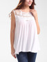 Casual Round Neck Patchwork Hollow Out Plain Sleeveless T-Shirt