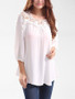 Casual Split Neck Decorative Lace Hollow Out Plain Long Sleeve T-Shirt