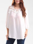 Casual Split Neck Decorative Lace Hollow Out Plain Long Sleeve T-Shirt