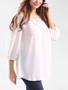 Casual Split Neck Decorative Lace Hollow Out Plain Long Sleeve T-Shirt