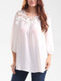 Casual Split Neck Decorative Lace Hollow Out Plain Long Sleeve T-Shirt