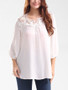 Casual Split Neck Decorative Lace Hollow Out Plain Long Sleeve T-Shirt