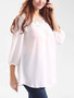 Casual Split Neck Decorative Lace Hollow Out Plain Long Sleeve T-Shirt