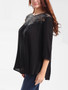 Casual Patchwork Hollow Out Plain Long Sleeve T-Shirt