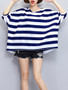 Casual Oversized Round Neck Striped Batwing Short Sleeve T-Shirt
