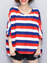 Casual Oversized Round Neck Striped Batwing Short Sleeve T-Shirt