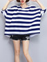 Casual Oversized Round Neck Striped Batwing Short Sleeve T-Shirt