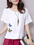 Casual Decorative Butterfly Patch Round Neck Short Sleeve T-Shirt