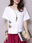 Casual Decorative Butterfly Patch Round Neck Short Sleeve T-Shirt