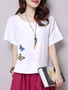 Casual Decorative Butterfly Patch Round Neck Short Sleeve T-Shirt