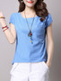 Casual Round Neck Patch Pocket Plain Short Sleeve T-Shirt