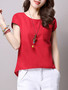 Casual Round Neck Patch Pocket Plain Short Sleeve T-Shirt