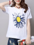 Casual Round Neck Big Flower Printed Short Sleeve T-Shirt
