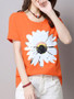 Casual Round Neck Big Flower Printed Short Sleeve T-Shirt