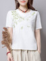 Casual Round Neck Embroidery Short Sleeve T-Shirt