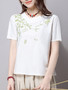 Casual Round Neck Embroidery Short Sleeve T-Shirt