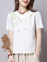 Casual Round Neck Embroidery Short Sleeve T-Shirt