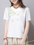 Casual Round Neck Embroidery Short Sleeve T-Shirt