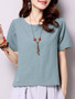 Casual Round Neck Simple Plain Short Sleeve T-Shirt