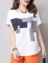 Casual Decorative Patch Round Neck Short Sleeve T-Shirt