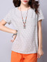 Casual Round Neck Patch Pocket Polka Dot Short Sleeve T-Shirt