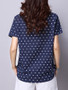 Casual Round Neck Patch Pocket Polka Dot Short Sleeve T-Shirt