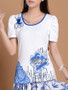 Casual Round Neck Glitter Embroidery Short Sleeve T-Shirt